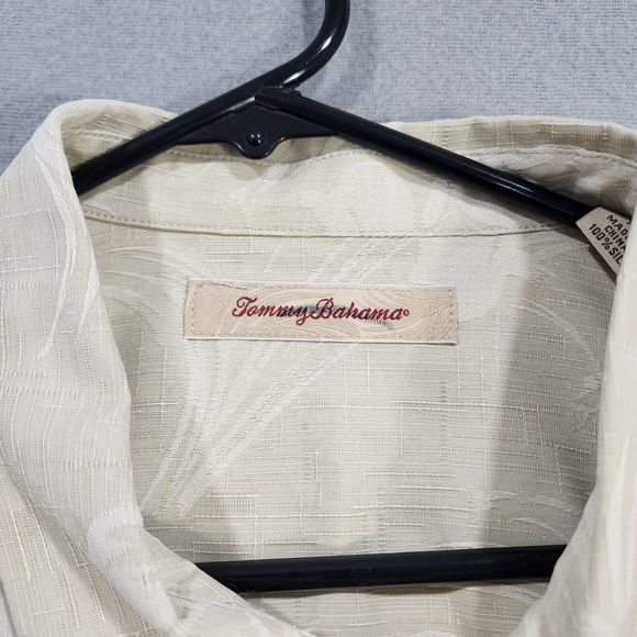 Tommy Bahama Shirt Mens XL Beige 100% Silk Short Sleeve - Picture 2 of 16